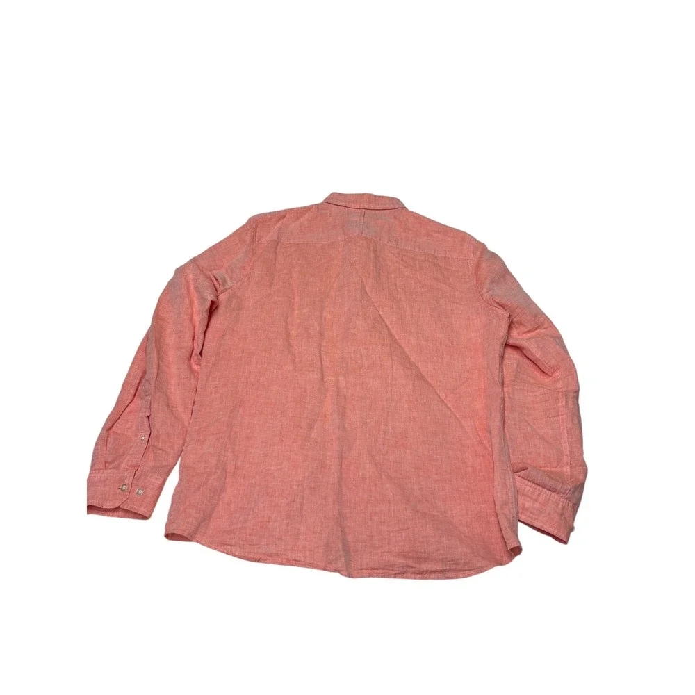 Banana Republic Untucked Slim Fit Linen Cotton Shirt Coral Orange Mens Large